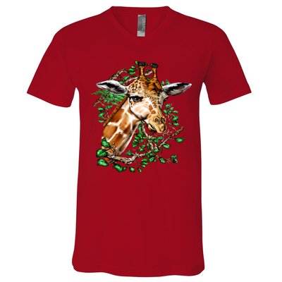Wildlife - Big Face Giraffe Portrait V-Neck T-Shirt