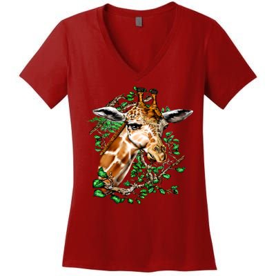 Wildlife - Big Face Giraffe Portrait Women's V-Neck T-Shirt