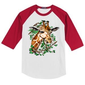 Wildlife - Big Face Giraffe Portrait Kids Colorblock Raglan Jersey