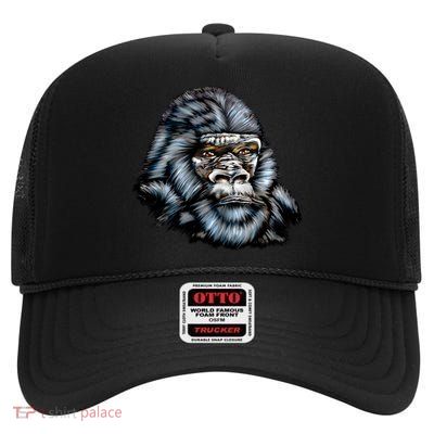 Wildlife - Big Face Gorilla Portrait High Crown Mesh Back Trucker Hat