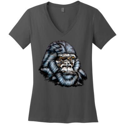 Wildlife - Big Face Gorilla Portrait Women's V-Neck T-Shirt