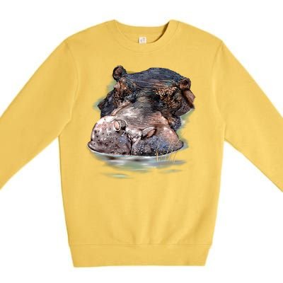 Wildlife - Big Face Hippo Portrait Premium Crewneck Sweatshirt