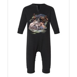 Wildlife - Big Face Hippo Portrait Infant Fleece One Piece