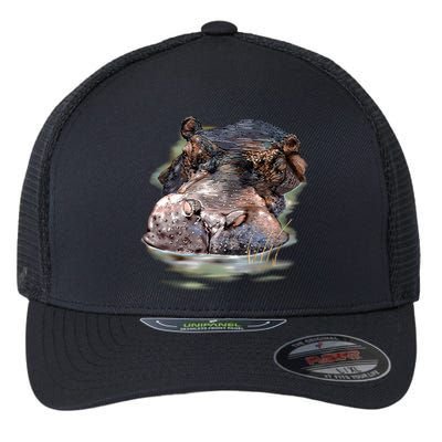 Wildlife - Big Face Hippo Portrait Flexfit Unipanel Trucker Cap