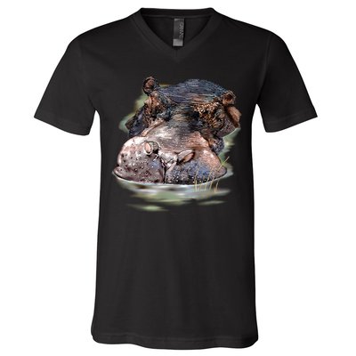 Wildlife - Big Face Hippo Portrait V-Neck T-Shirt