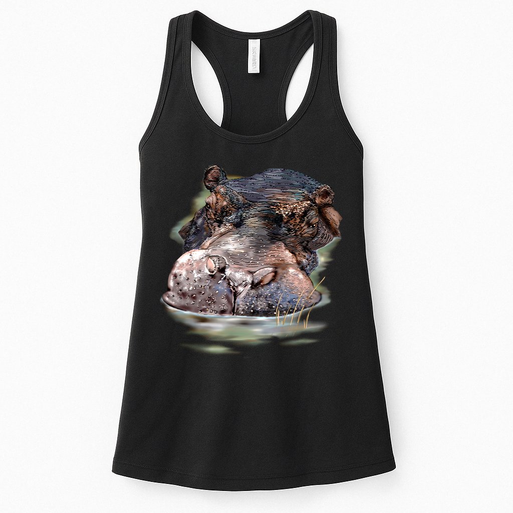 Wildlife - Big Face Hippo Portrait Womens Tank Top