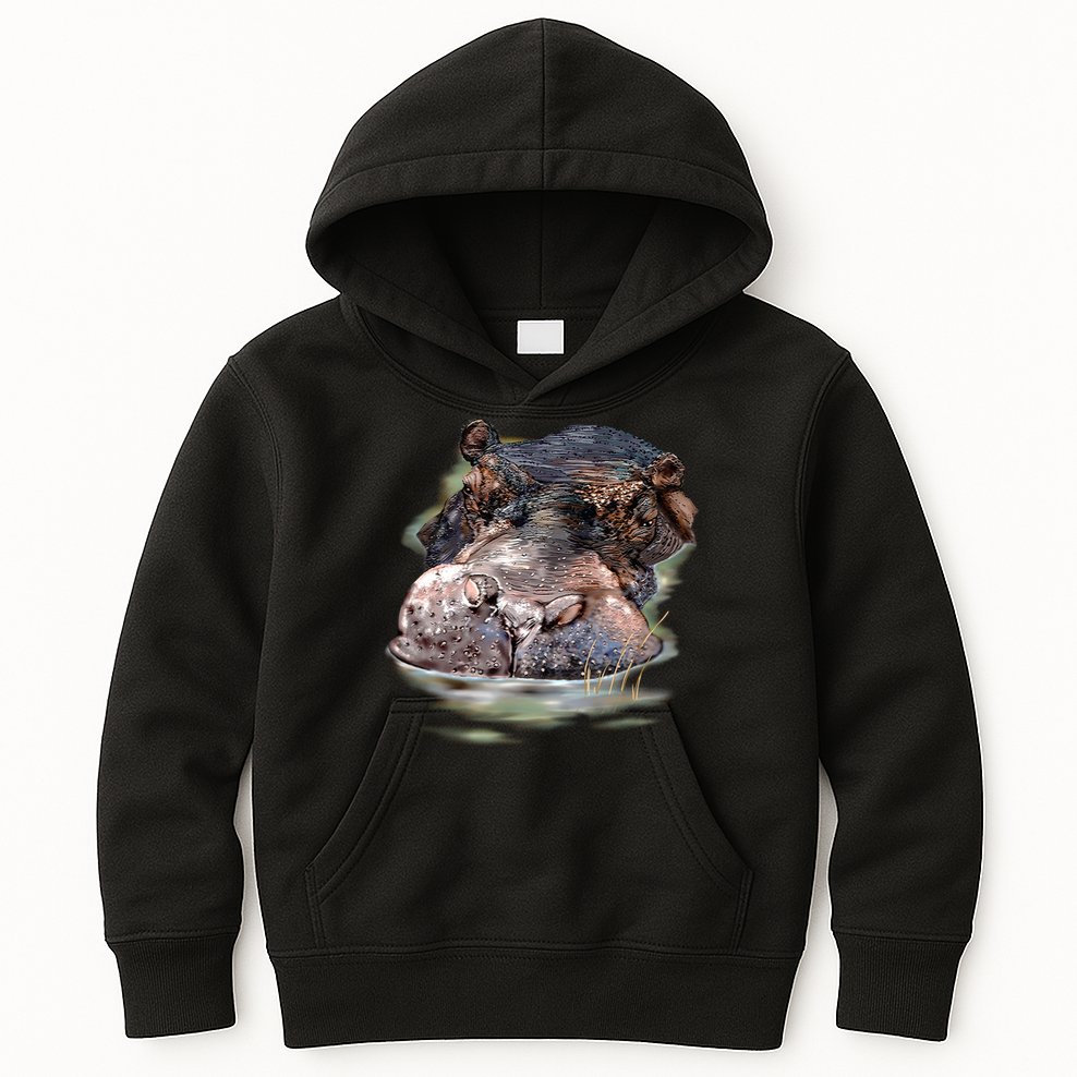 Wildlife - Big Face Hippo Portrait Kids Hoodie