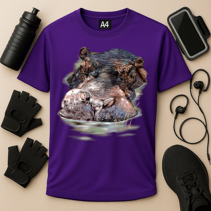 Wildlife - Big Face Hippo Portrait Cooling Performance Crew T-Shirt