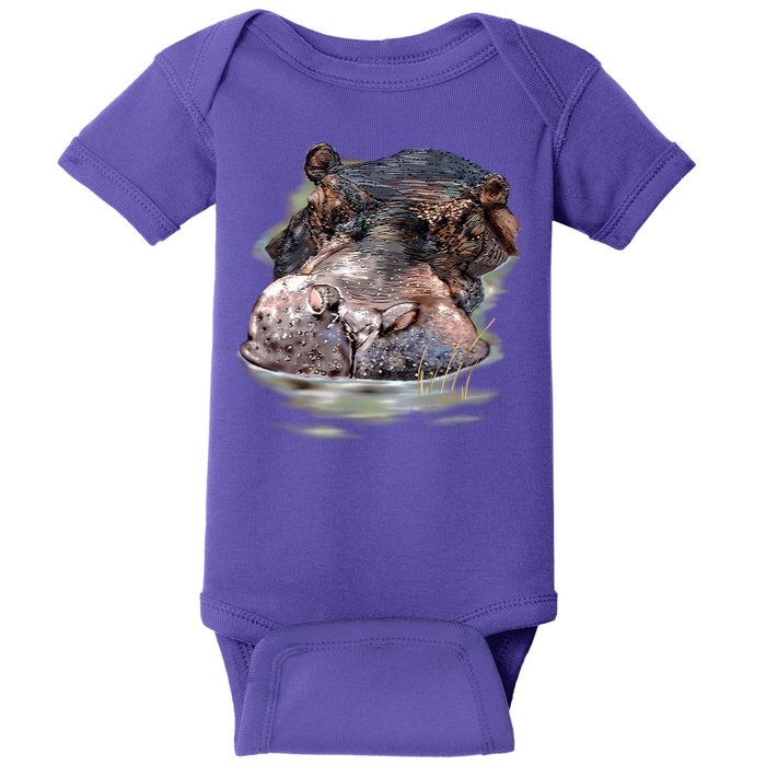 Wildlife - Big Face Hippo Portrait Baby Bodysuit