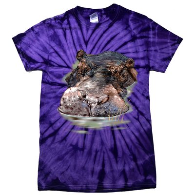 Wildlife - Big Face Hippo Portrait Tie-Dye T-Shirt