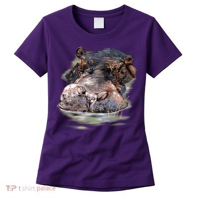 Wildlife - Big Face Hippo Portrait Womens T-Shirt