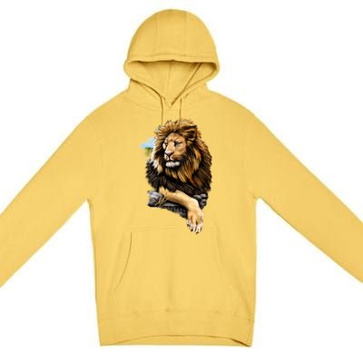 Wildlife - Big Face Proud Lion Portrait Premium Pullover Hoodie