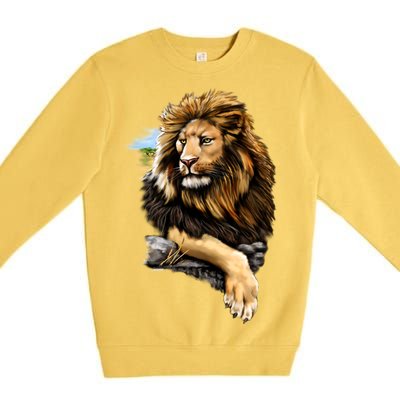 Wildlife - Big Face Proud Lion Portrait Premium Crewneck Sweatshirt