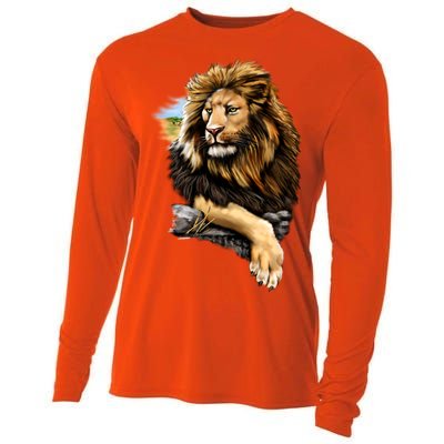 Wildlife - Big Face Proud Lion Portrait Cooling Performance Long Sleeve Crew