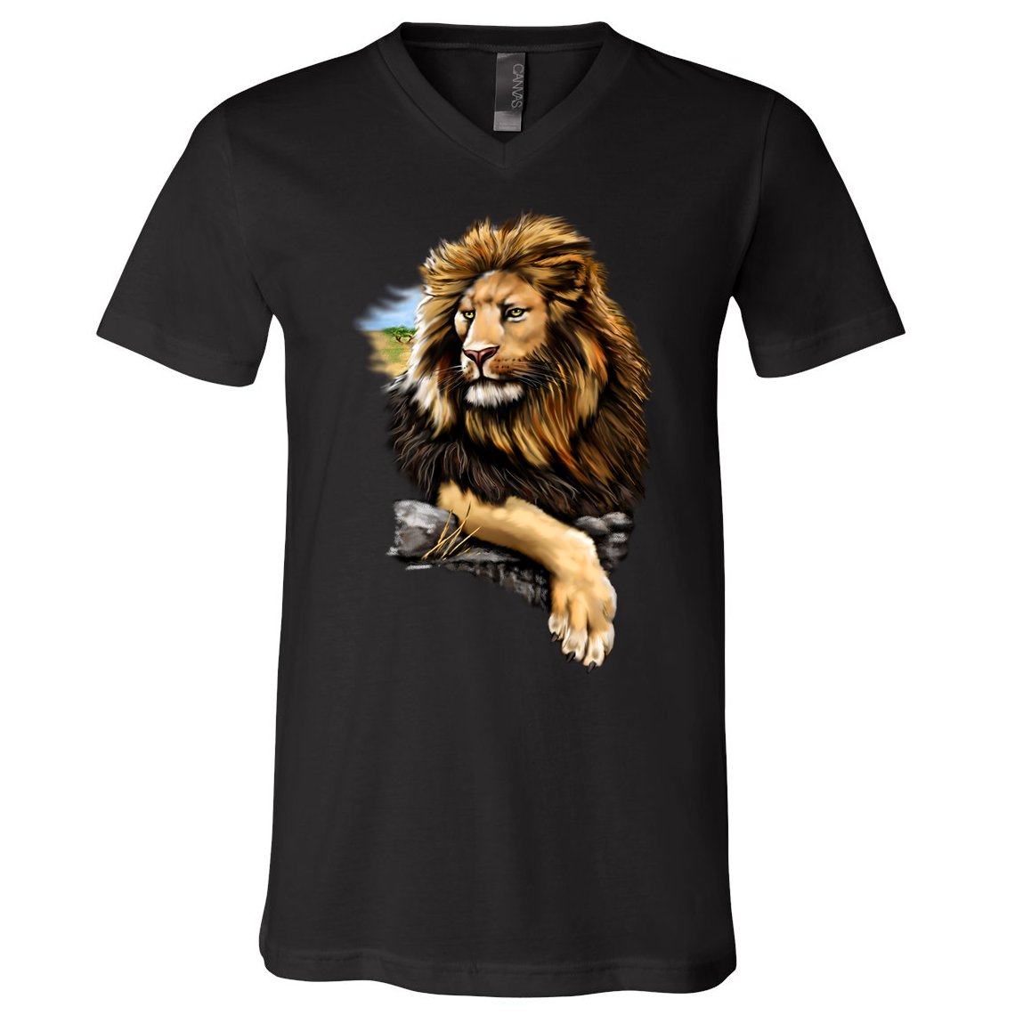 Wildlife - Big Face Proud Lion Portrait V-Neck T-Shirt