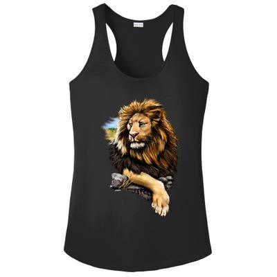 Wildlife - Big Face Proud Lion Portrait Ladies PosiCharge Competitor Racerback Tank