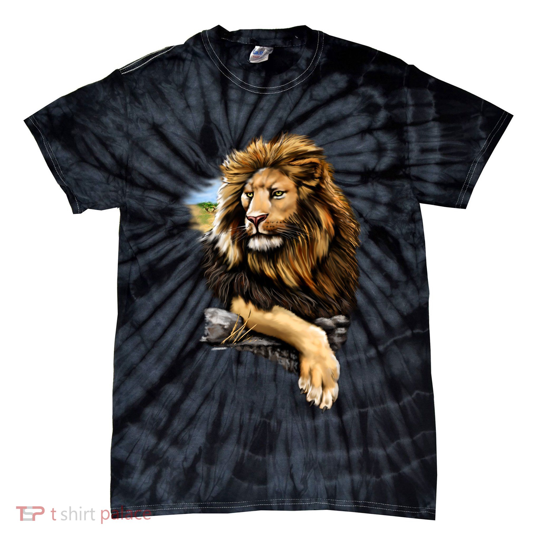 Wildlife - Big Face Proud Lion Portrait Tie-Dye T-Shirt