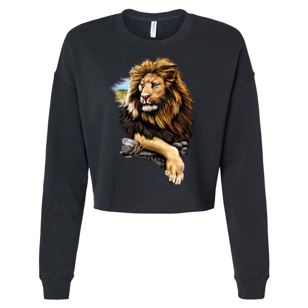 Wildlife - Big Face Proud Lion Portrait Cropped Pullover Crew
