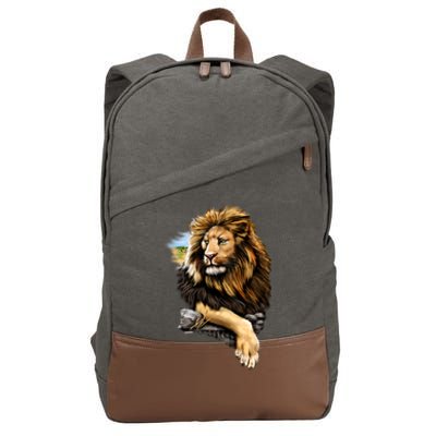 Wildlife - Big Face Proud Lion Portrait Cotton Canvas Backpack