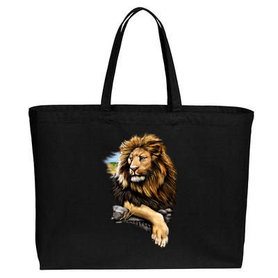 Wildlife - Big Face Proud Lion Portrait Cotton Canvas Jumbo Tote