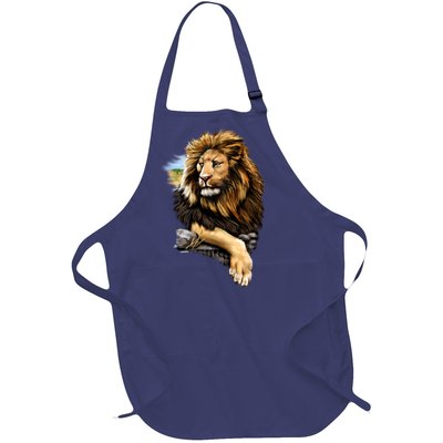 Wildlife - Big Face Proud Lion Portrait Full-Length Apron With Pockets