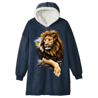 Wildlife - Big Face Proud Lion Portrait Hooded Wearable Blanket