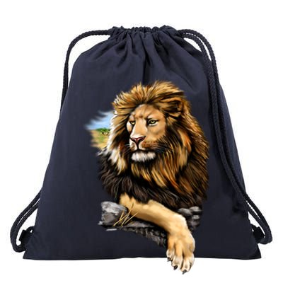 Wildlife - Big Face Proud Lion Portrait Drawstring Bag