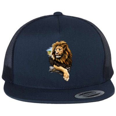 Wildlife - Big Face Proud Lion Portrait Flat Bill Trucker Hat