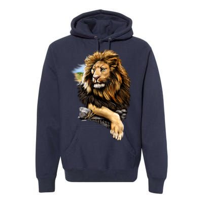 Wildlife - Big Face Proud Lion Portrait Premium Hoodie