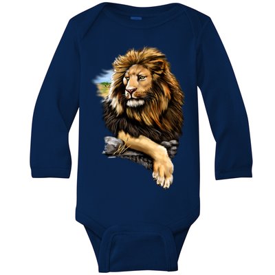 Wildlife - Big Face Proud Lion Portrait Baby Long Sleeve Bodysuit