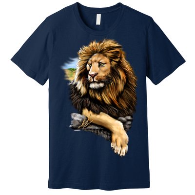 Wildlife - Big Face Proud Lion Portrait Premium T-Shirt