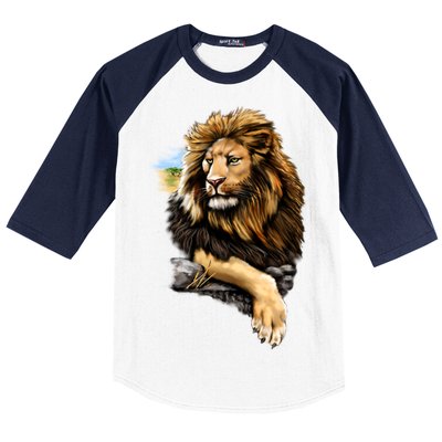 Wildlife - Big Face Proud Lion Portrait Baseball Sleeve Shirt