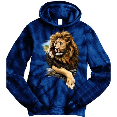 Wildlife - Big Face Proud Lion Portrait Tie Dye Hoodie