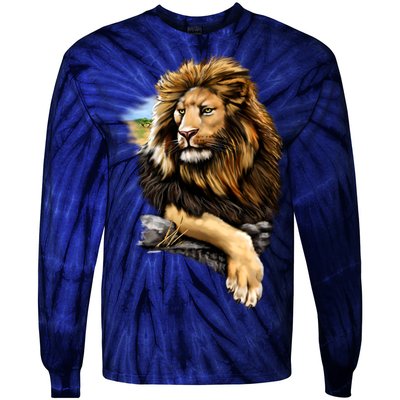 Wildlife - Big Face Proud Lion Portrait Tie-Dye Long Sleeve Shirt