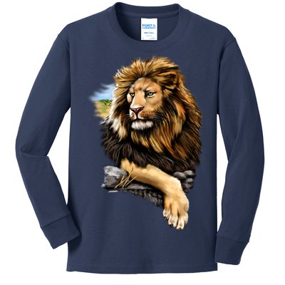 Wildlife - Big Face Proud Lion Portrait Kids Long Sleeve Shirt