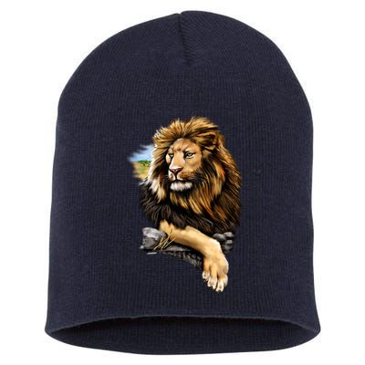 Wildlife - Big Face Proud Lion Portrait Short Acrylic Beanie