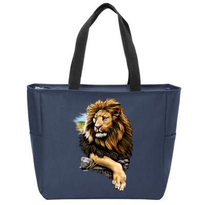 Wildlife - Big Face Proud Lion Portrait Zip Tote Bag