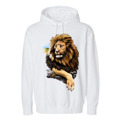 Wildlife - Big Face Proud Lion Portrait Garment-Dyed Fleece Hoodie