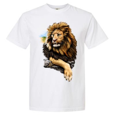 Wildlife - Big Face Proud Lion Portrait Garment-Dyed Heavyweight T-Shirt