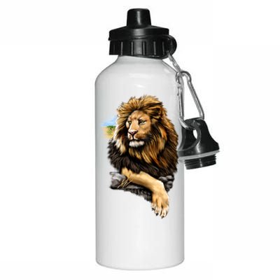 Wildlife - Big Face Proud Lion Portrait Aluminum Water Bottle