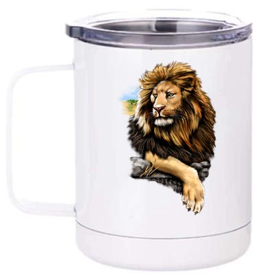 Wildlife - Big Face Proud Lion Portrait 12 oz Stainless Steel Tumbler Cup