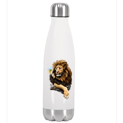 Wildlife - Big Face Proud Lion Portrait Stainless Steel Insulated Water Bottle