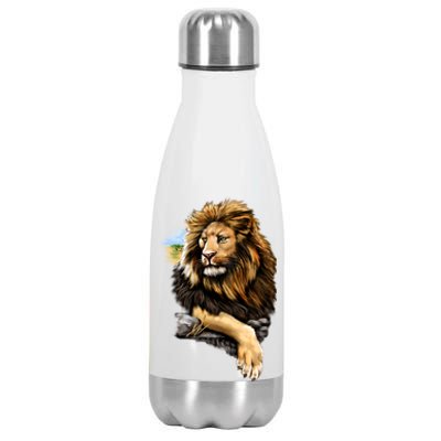 Wildlife - Big Face Proud Lion Portrait Stainless Steel Insulated Water Bottle