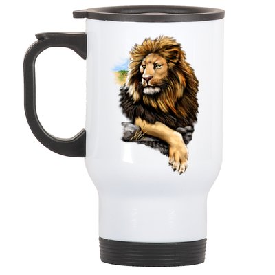 Wildlife - Big Face Proud Lion Portrait Stainless Steel Travel Mug