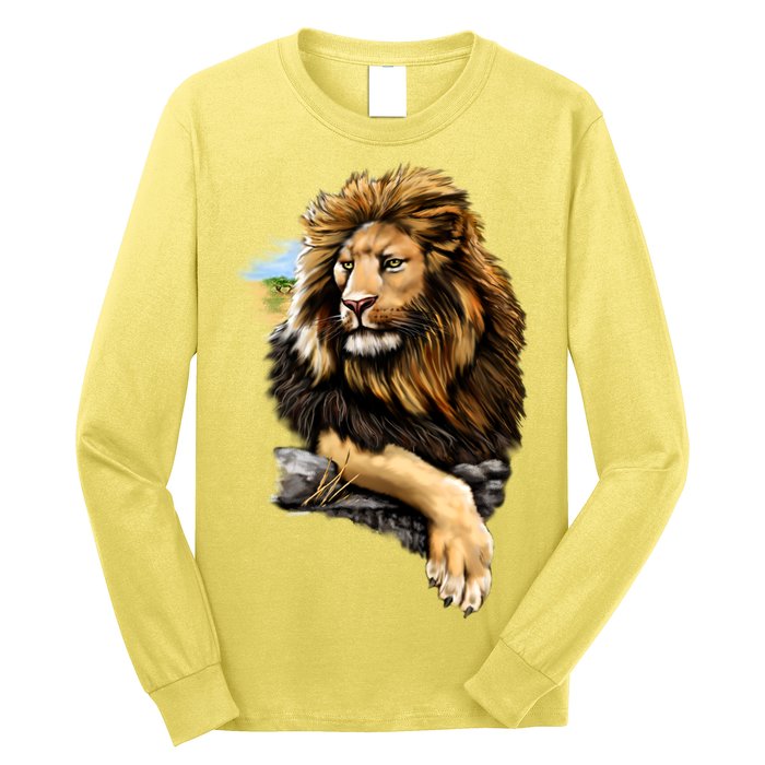 Wildlife - Big Face Proud Lion Portrait Long Sleeve Shirt