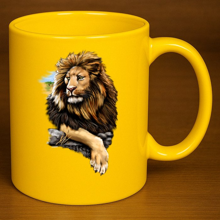 Wildlife - Big Face Proud Lion Portrait 11oz C Handle Ceramic Mug