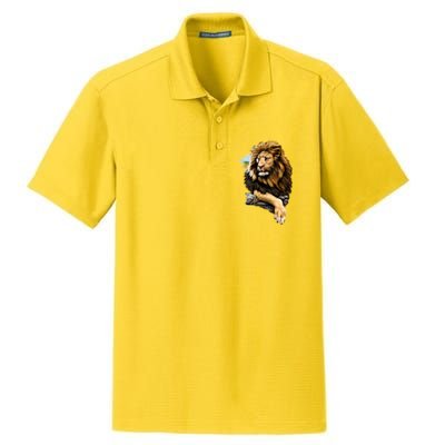 Wildlife - Big Face Proud Lion Portrait Dry Zone Grid Polo