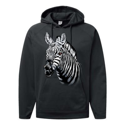 Wildlife - Big Face Zebra Up Close Portrait Performance Fleece Hoodie