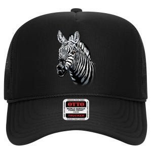 Wildlife - Big Face Zebra Up Close Portrait High Crown Mesh Back Trucker Hat