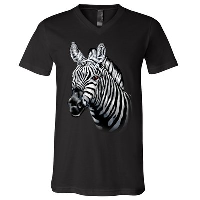 Wildlife - Big Face Zebra Up Close Portrait V-Neck T-Shirt